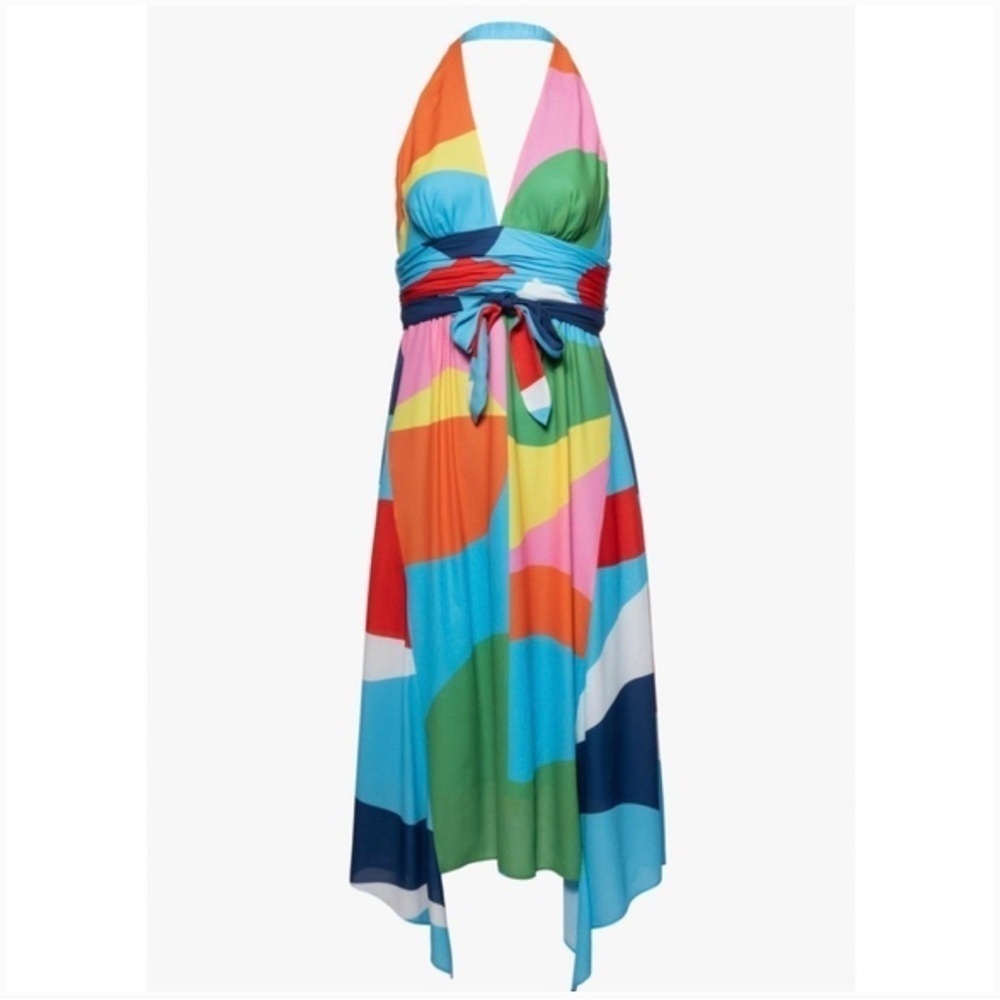 STAUD Métis Halter Midi Dress Capri Coastal Marble Size 4